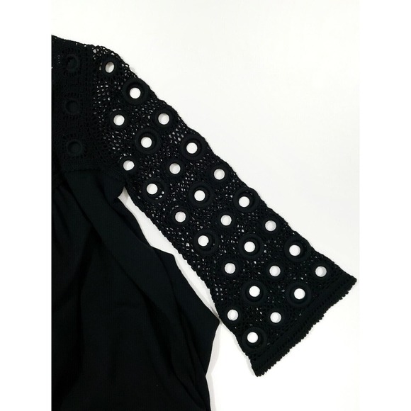 Cynthia Steffe Knit Shift Dress S Black Crochet Eyelet 3/4 Sleeve Knee Length - Picture 5 of 9